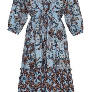 NWOT. Cara Cara Hutton dress in blue vintage paisley